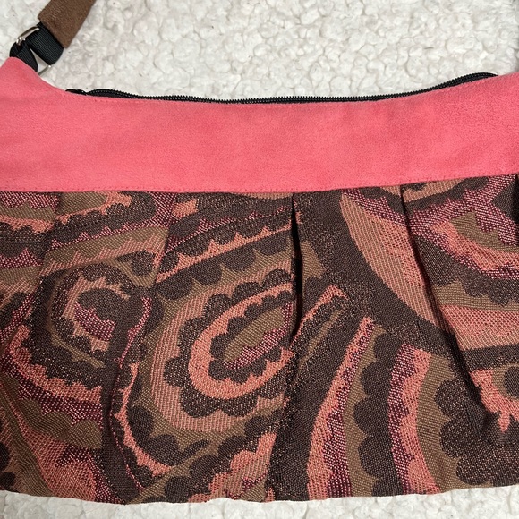 Lisa Lill Studio Y2K Pink Brown Patterned Fabric Shoulder Bag - Picture 4 of 8